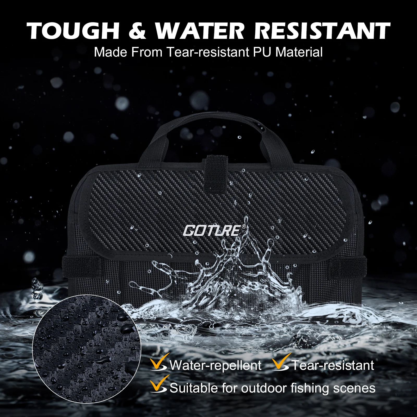 Tas Umpan Pancing Goture dengan Kantong Jaring Tahan Air 600D PU, Tas Umpan Pancing Air Asin dan Air Tawar, Kompartemen yang Dapat Dilepas