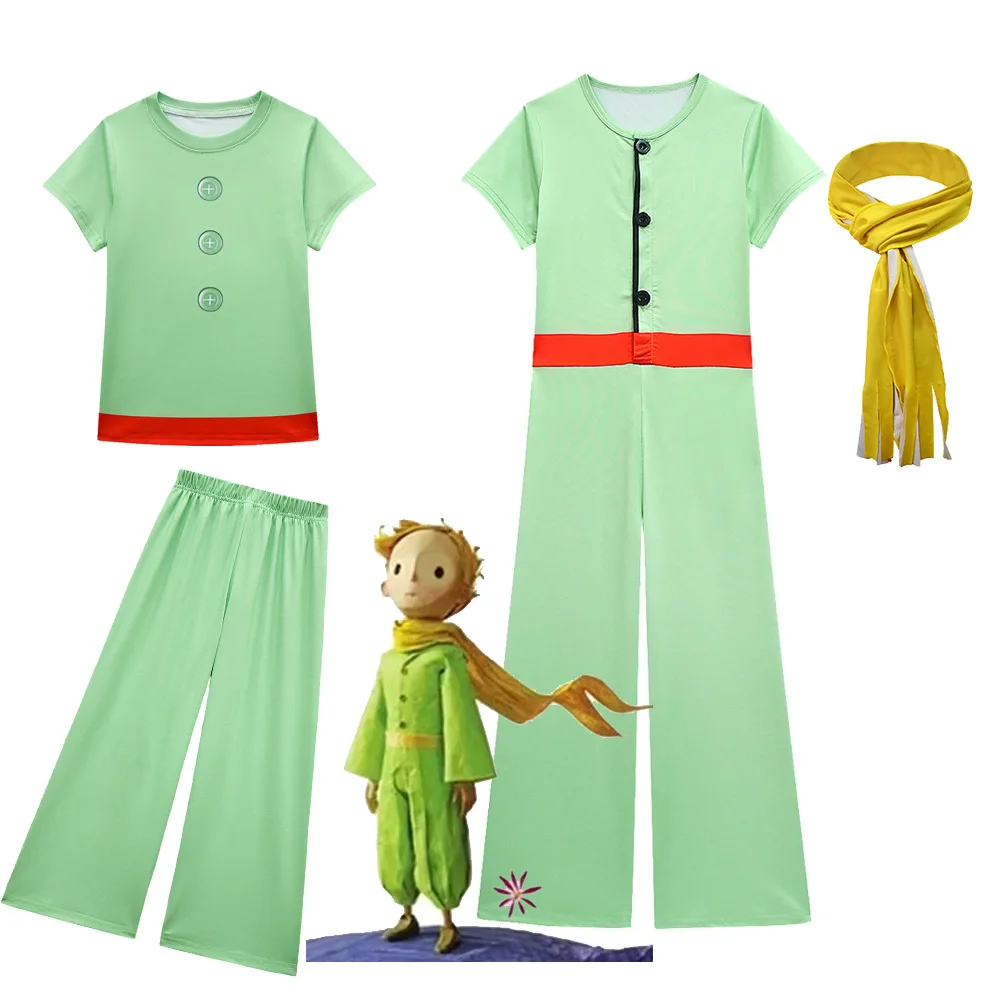 Le Petit Prince Cosplay Costume Children Halloween Jumpsuit The Little Prince Green Uniform Suit + Scarf Animated Movie Clothing