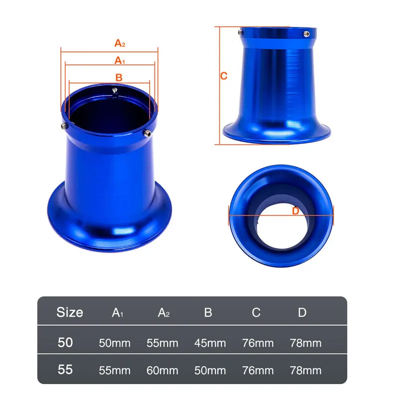 ZSDTRP 50/55mm Carburetor Velocity Stack Air Funnel Trumpet Air Filter Cup With Net For PWK 21-30mm PE 28 30 TM VM 21-30 32-34mm