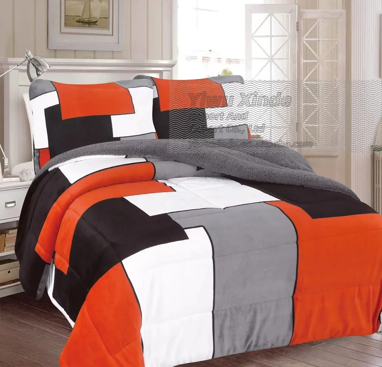 In stock king size 3 pcs comforter set thick warm sherpa blanket borrego  sets for winter living room