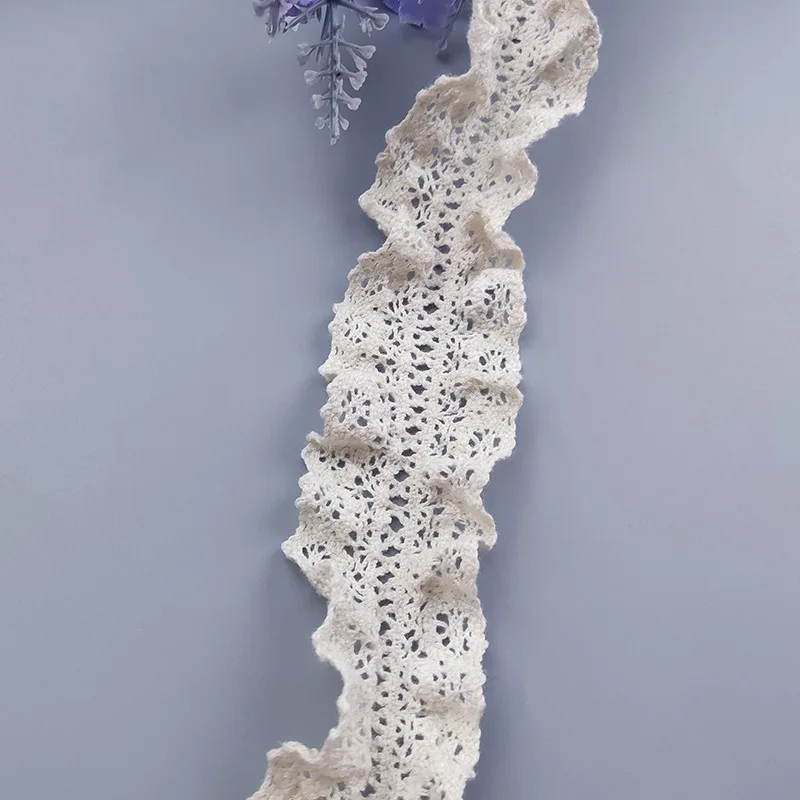 3.5cm Ribbon Lace Beige Folding Elastic Cotton Fungus Lace Sewing Lace Trim Embroidery White Applique Fabric Craft Decoration