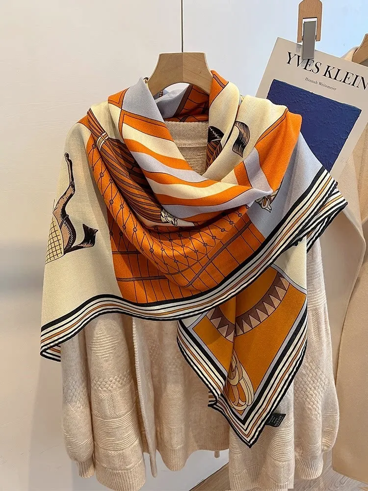 New style silk and wool scarf for women large square with air conditioner room shawl outerwear