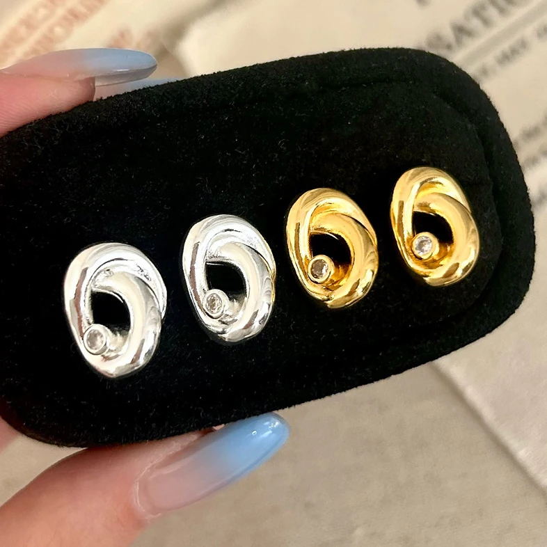 

PONYKISS 925 Sterling Silver 18K Gold Zircon Twisted Knot Stud Earring for Women Vintage Fine Jewelry Geometric Accessories