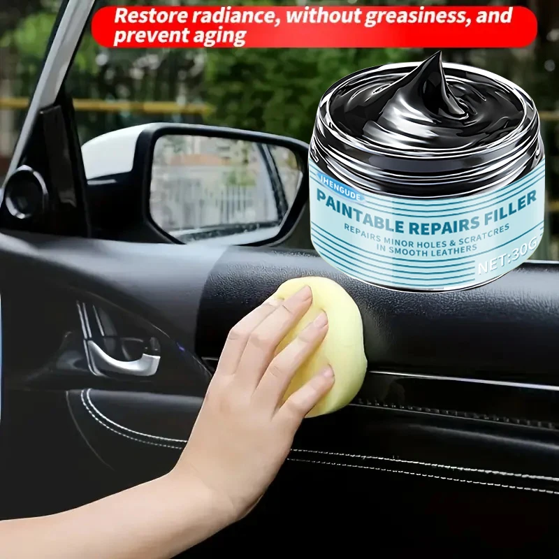 Car Interior Restoration Kit - Plastic Trim Refurbishment Paste, Black Shine Wax, Tire Shine Paste, and Leather Seat Care Agent