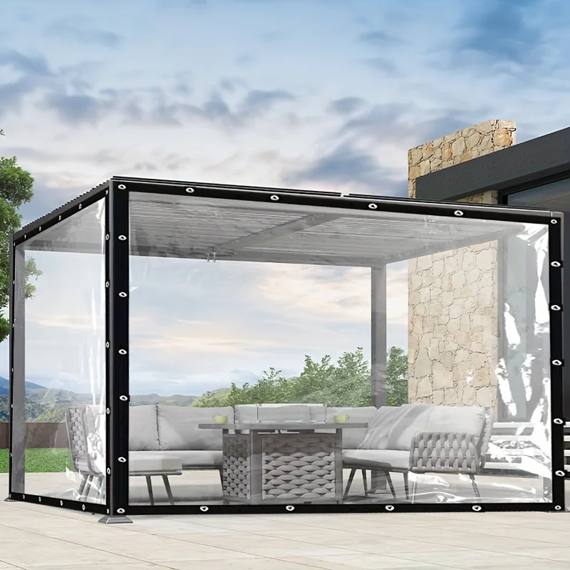 Transparent Waterproof Tarpaulin Oilcloth Covering Film with Cable Ring for Garden Balcony Sunshade Ideal for Winter Use