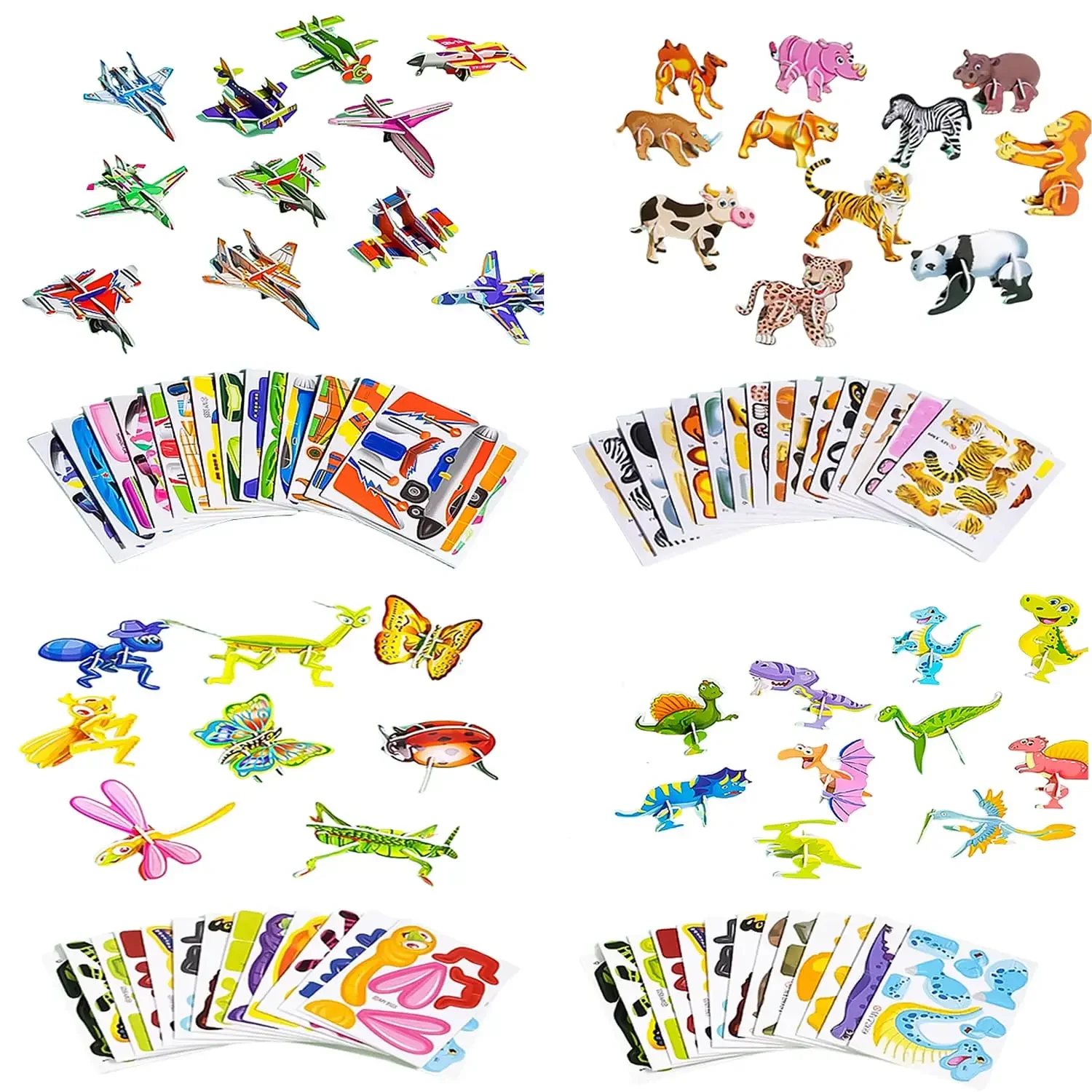 30pcs/set 3D Cartoon Puzzles Educational Toys Insect, Dinosaur, Animal, and Vehicle Themes DIY Cardboard Puzzles Montessori Toys