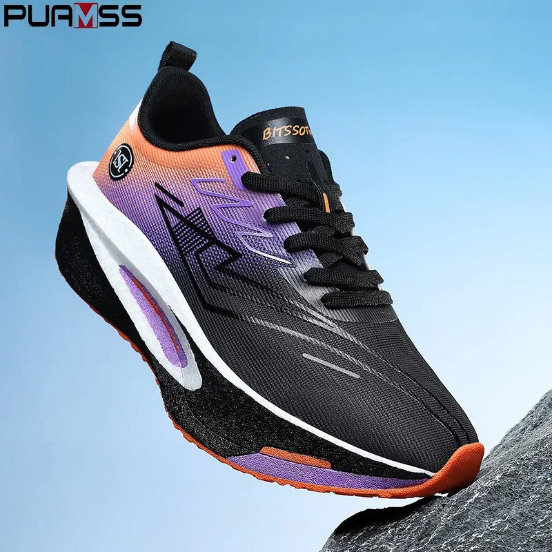

PUAMSS New Men Plate Running Shoes Soft Cushion Shock Absorbing Sports Shoes Unisex Sneakers Light Anti-Slip Training Shoes