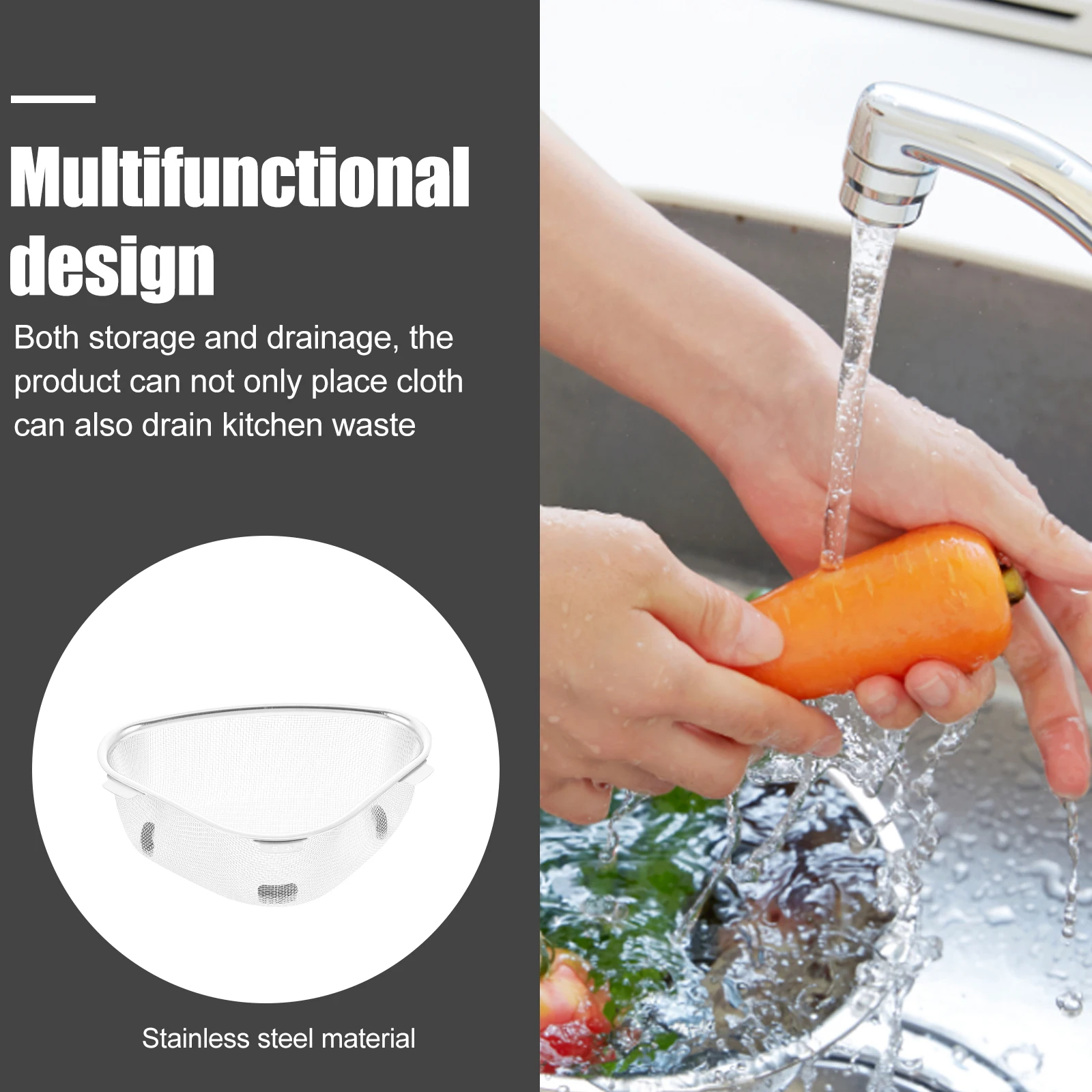 

Stainless Steel Drain Basket Kitchen Sink Filter Strainer Triangle Shaped Colander Compact Design Anti Rust Fine Mesh Vegetable
