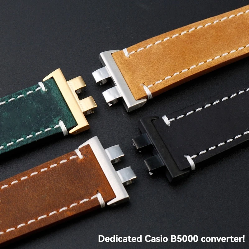 حزام من الجلد الطبيعي لساعة كاسيو G-SHOCK GMW-B5000 الذكرى السنوية الخامسة والثلاثين من جلد البقر الذهبي/الفضي، حزام ريترو