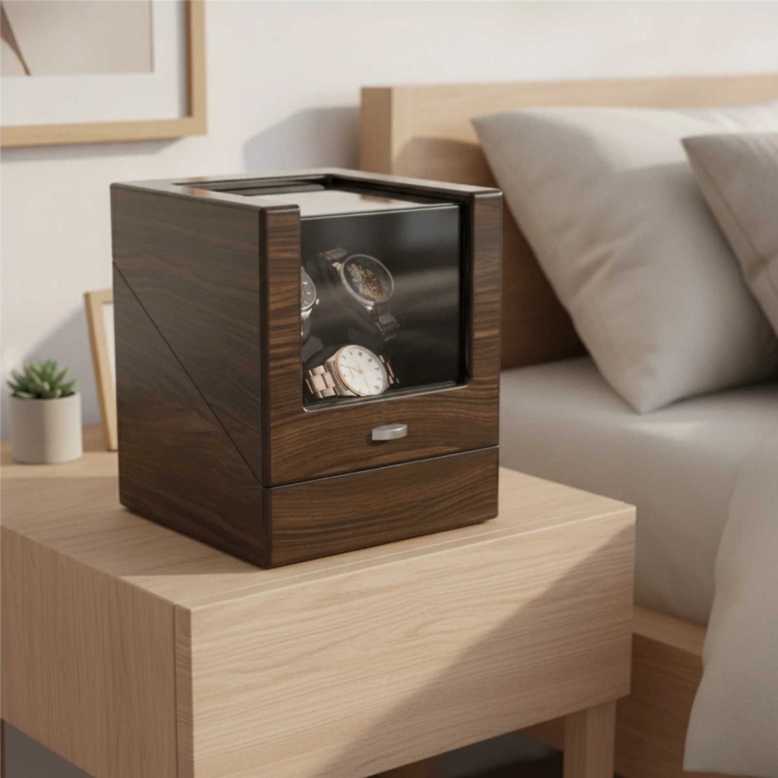 Watch Winder with Triple Winding Slots High-gloss Automatic Watch Rotator Box with Window for Dresser Setup