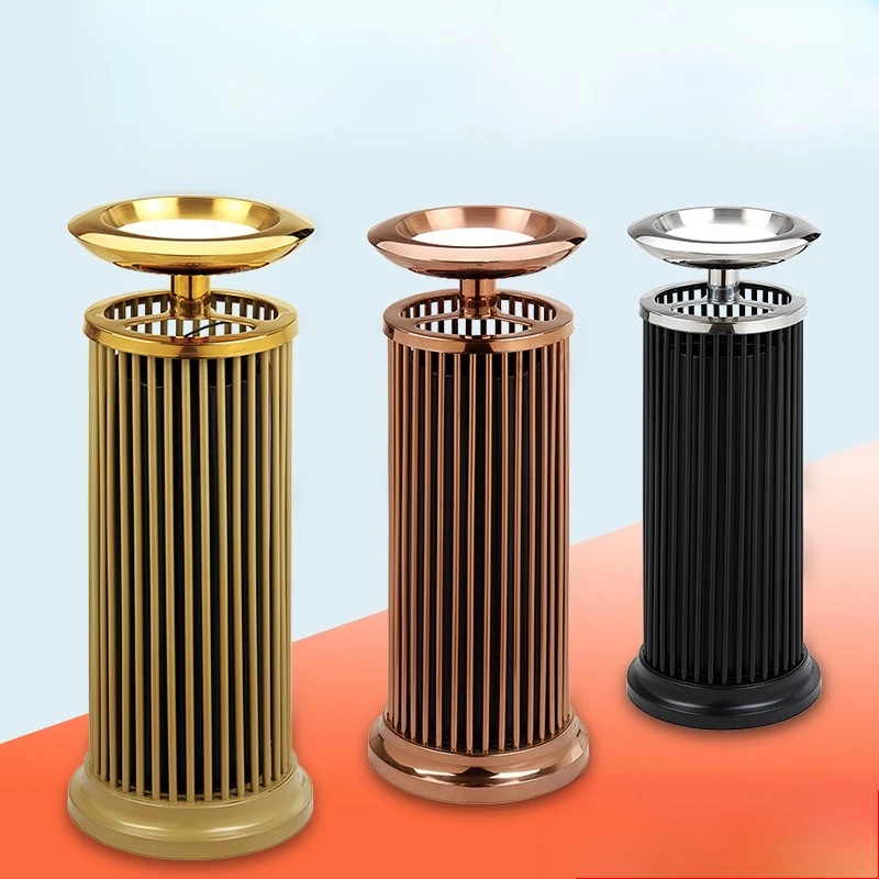 New European small round tube lobby shopping mall trash can hotel corridor trash vertical stainless steel indoor with cylinder
