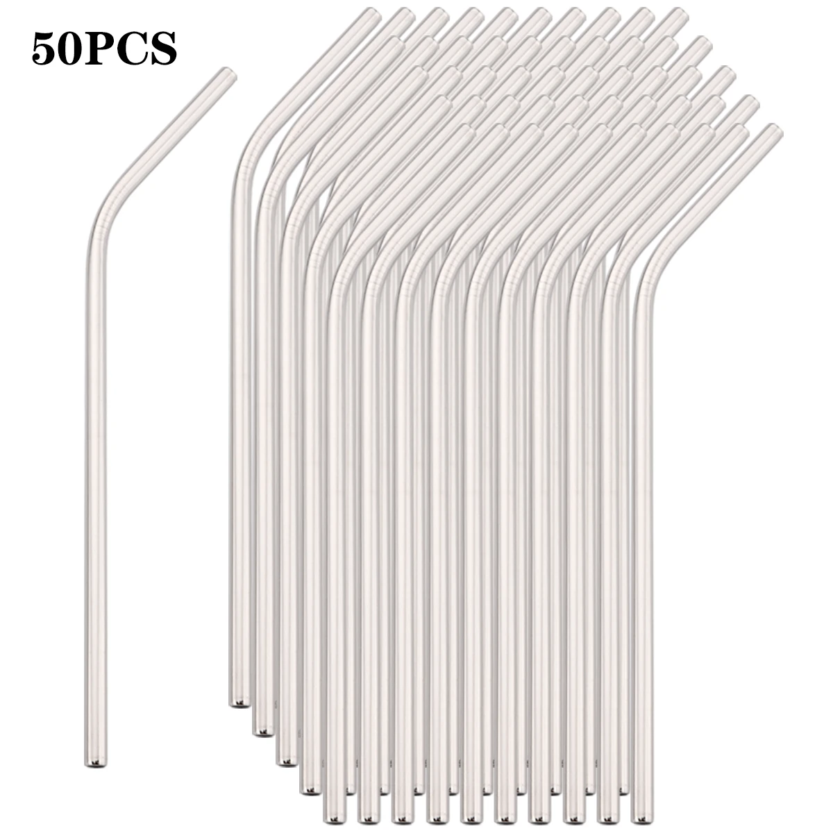 

50pcs Silver Drinking Straw Set 304 Stainless Steel Bent Straw Milk Shake Fruit Juice Tea Cocktail Straw Kitchen Bar Accessories