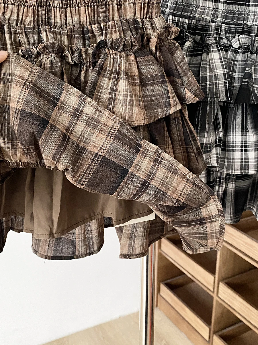 

Лето 202, пышная юбка в клетку, женская юбка-тортик длиной f с высокой талией, полиэфирное волокно 00%