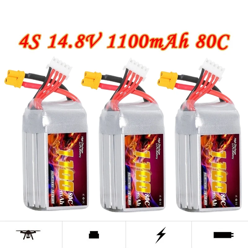 

1100mAh 4S 14.8V 80C FPV Long-range Lithium Battery LiPo for Racing Drone Models