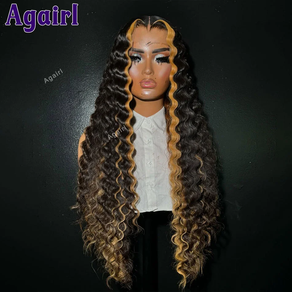 

36-дюймовые 13X6 Highlight Blonde Свободные волнистые парики из натуральных волос на кружеве спереди Предварительно выщипанные 5x5 6x4 Прозрачные парики с кружевной застежкой для женщин