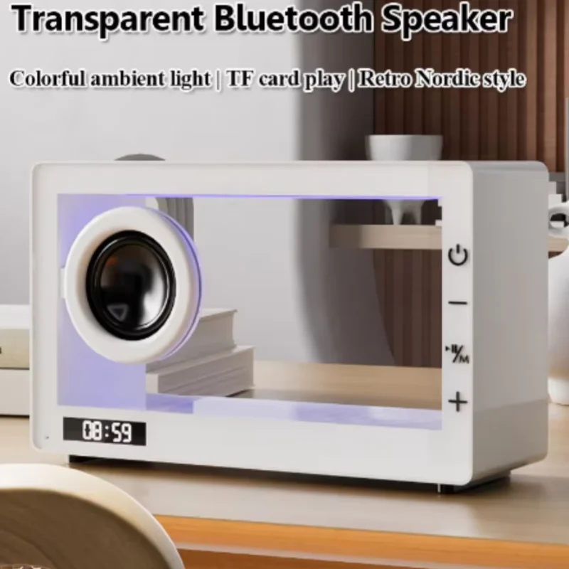 

Mini Transparent Visible with Clock Portable Card Wireless Desktop LED Atmosphere Lamp Ornaments Caixa De Som Bluetooth Speaker