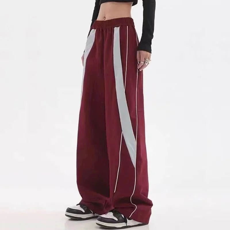 

American Straight Leg Sports Pants Retro Street Hip Hop Red Wide Leg Casual Women High Street Y2k Large Size LOOSE Sweatpants