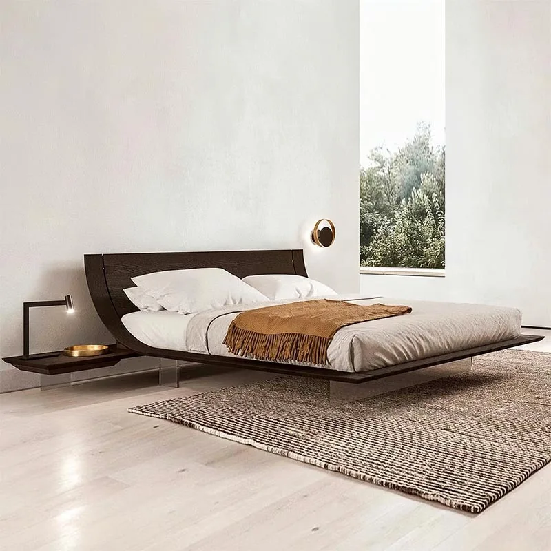 Italian wind suspension bed modern simple solid wood induction light with arc