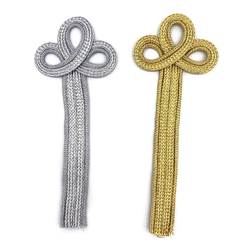 1pcs Handcrafted Twisted Floral Frog Closures Gold Silver Long Shank Clover Buttons for British Style Performance Costumes