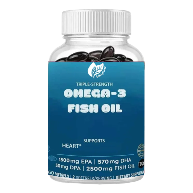 

Triple Strength Fish Oil Supplement -2500mg Efficient, Easy To Absorb Fish Protein Friendly DPA EPA DHA Omega 3, 60 Softgels