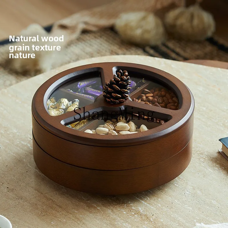 

LXY household wooden living room double-layer housewarming fruit plate Chinese New Year snack compartment storage box