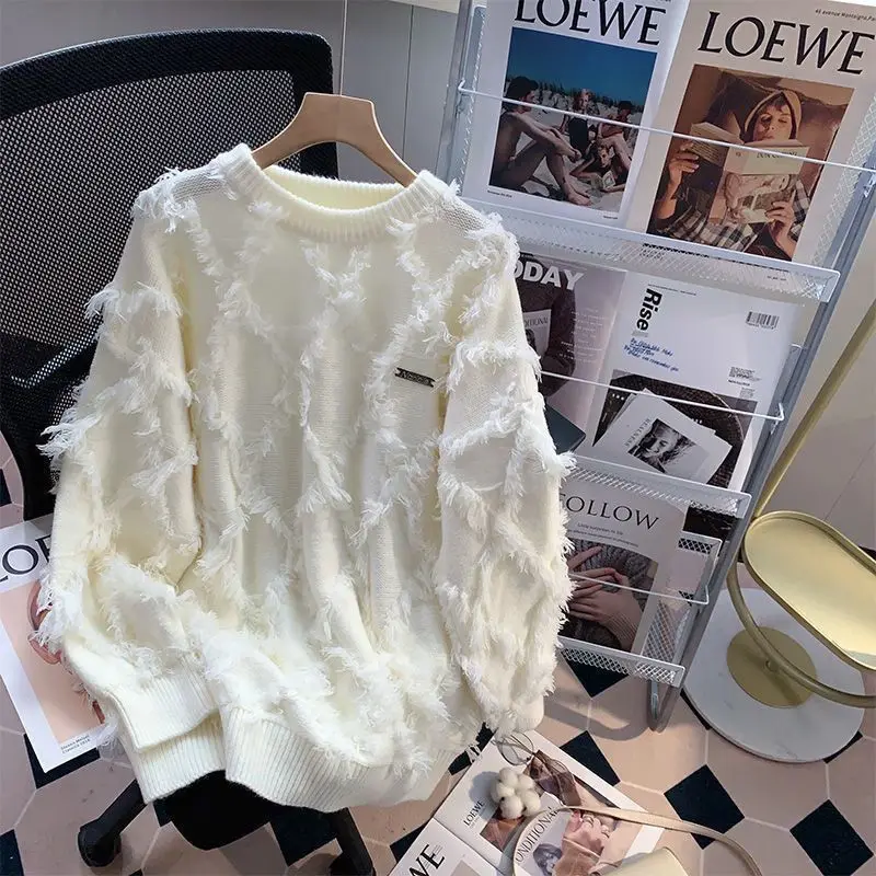 Autumn Winter New Fashion Round Neck Long Sleeve Solid Tassels Sweaters Men's Clothing Casual All-match Simplicity Knitting Tops