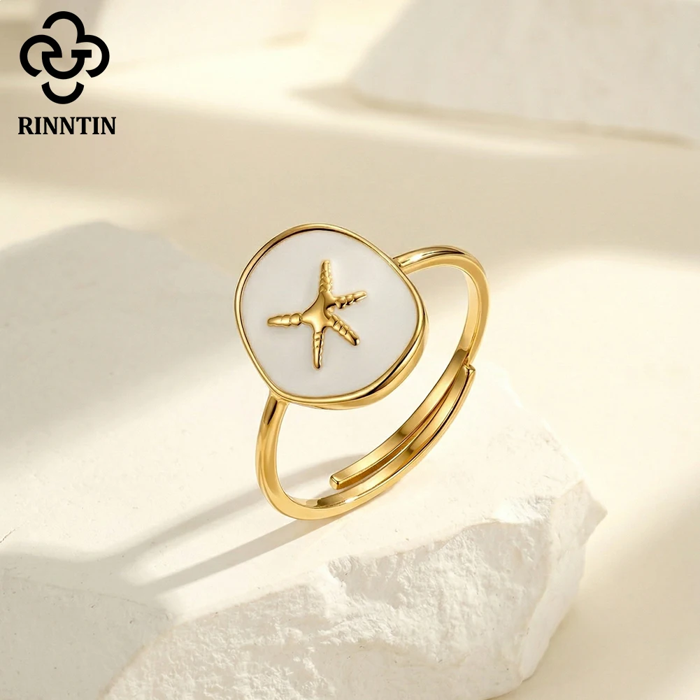 

Rinntin 925 Sterling Silver Trendy Ocean Starfish Rings for Women Adjustable Finger Jewelry Collection Birthday Gift APR44