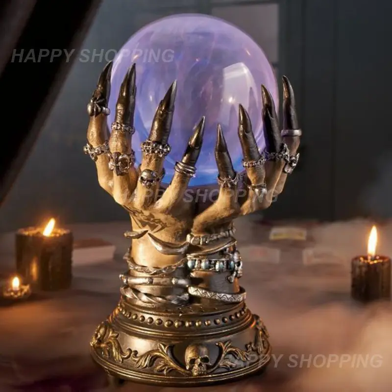 Witch Crystal Ball Halloween Decor Glowing Crystal Ball Plasma Ball Deluxe Skull Finger Ball Spooky Fortune Telling Ball