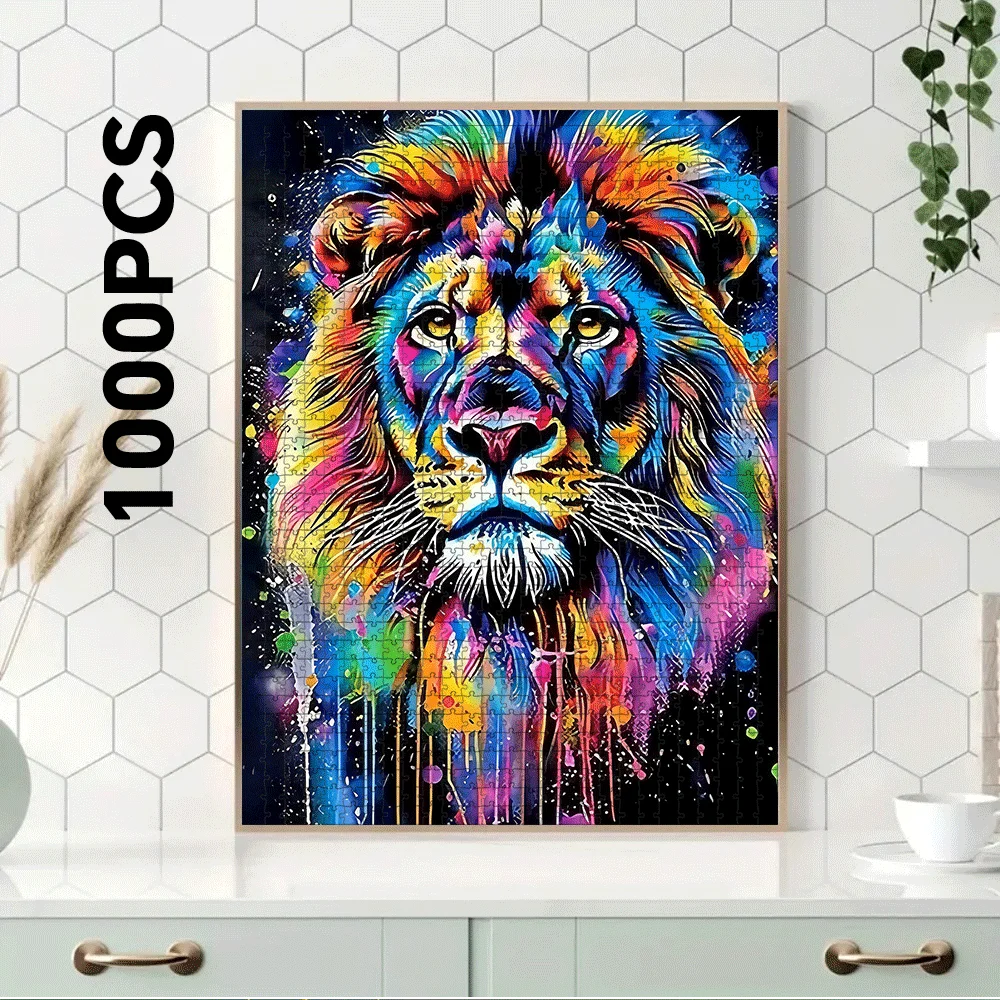 1000/500 قطعة لغز الأسد للبالغين والعائلات - أسد وأسد كبير على طراز 5D مع قطع ملونة مرمزة، ديكور منزلي يمكنك صنعه بنفسك