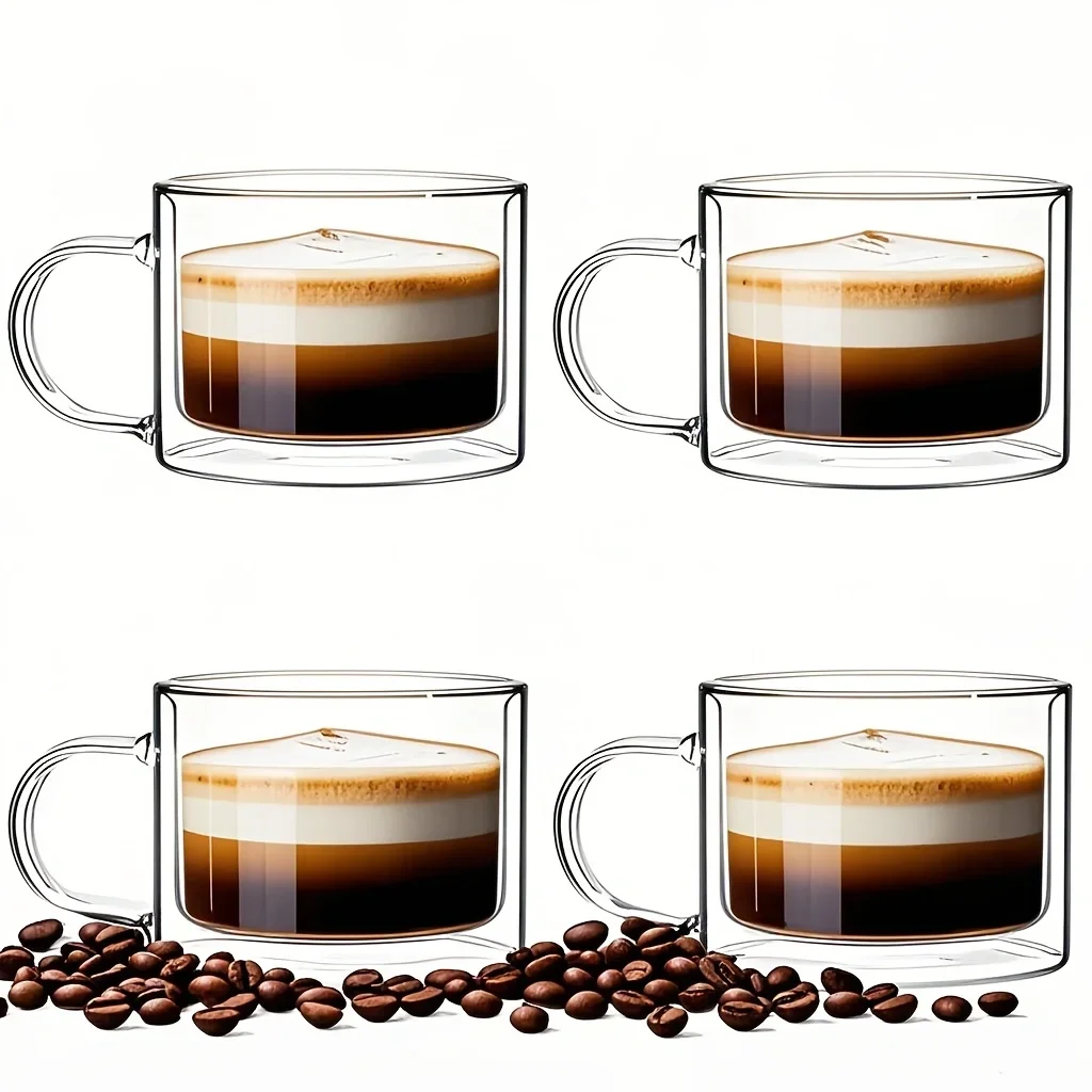 1/2/4Pcs Novelty Glass Water Cups, Double-Walled Insulated Water Cups, 400ml Wide-Mouth Large-Capacity Glass Water Cups,
