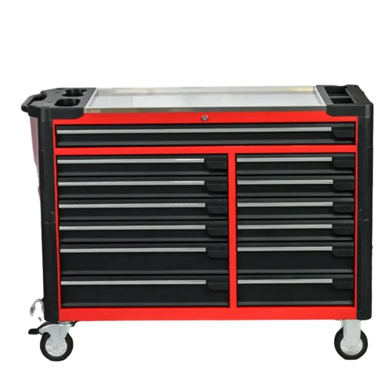 Two Side 13 Drawers Garage Tool Trolley Cabinet With Stainless Steel Worktop