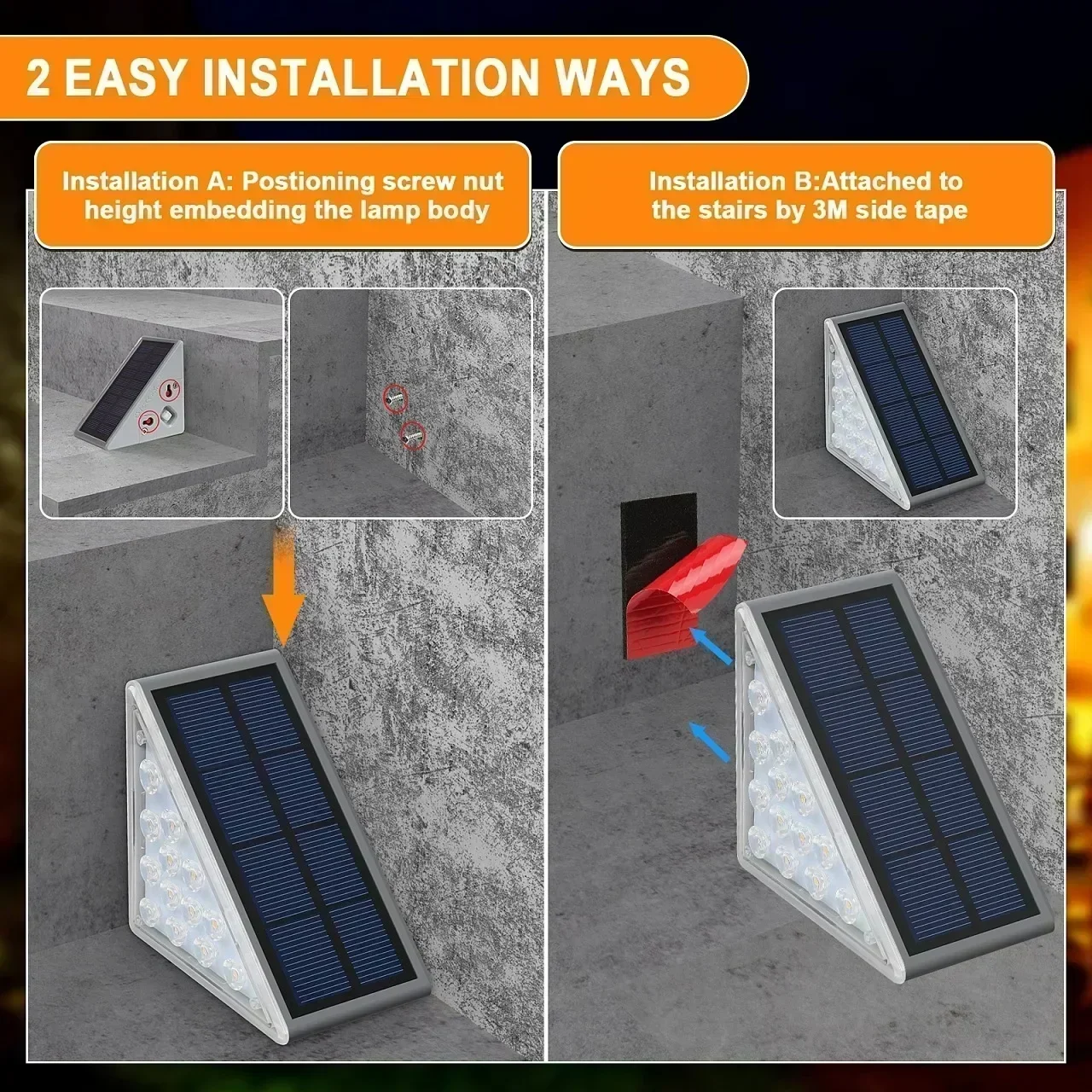 Outdoor Solar Step Lights Warm White RGB Triangle IP67 Waterproof Auto on Decoration Deck Lights for Patio Yard Driveway Porch image 2