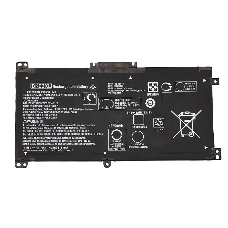 

TPN-W125 BK03XL Laptop Battery for HP Pavilion X360 14 14m 14-BA033TX 14-BA102TU 916811-855 HSTNN-LB7S HSTNN-UB7G 11.55V 41.7Wh