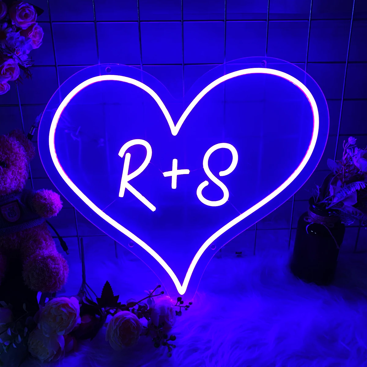 Imagem -02 - Nome Personalizado Coração Forma Led Neon Light Sign Personalizado Led Neon Light Sinais de Parede Decoração do Casamento