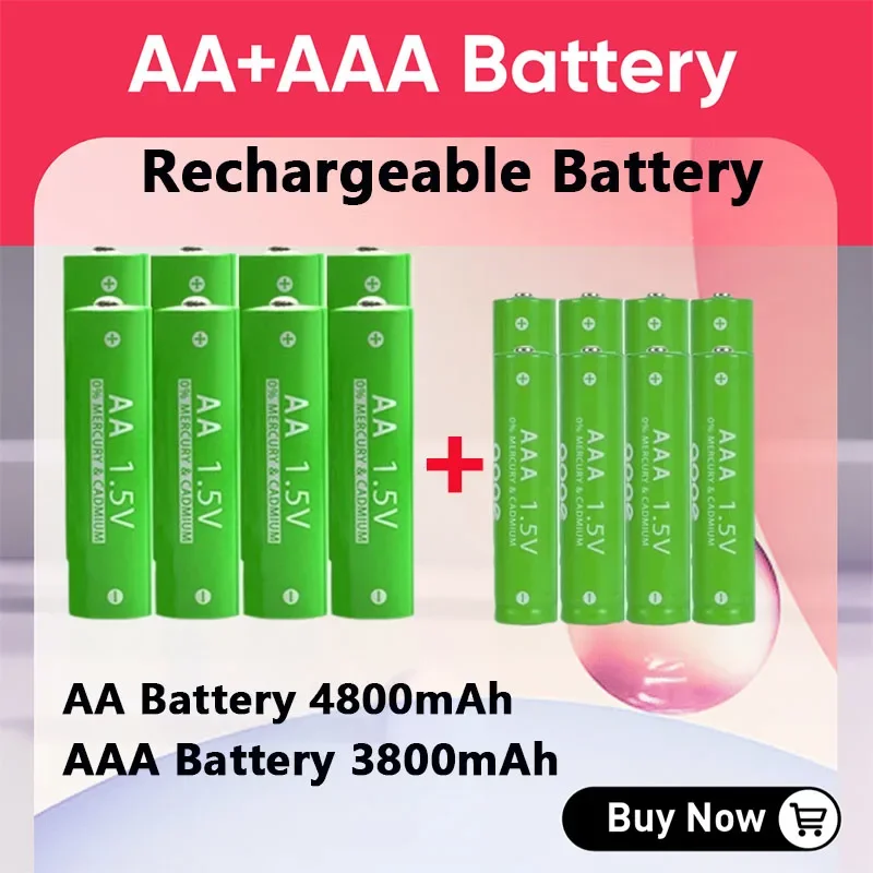 Baterai AA 1.5V AA + AAA NI MH dapat diisi ulang baterai AAA Alkaline 3800-4800mah untuk Torch mainan jam MP3 Player ganti baterai Ni-Mh