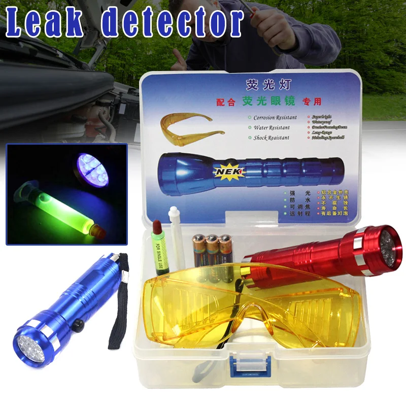 1 Set Car Leak Detector Air Conditioning A / C  Ultraviolet System Leak Test Kit LED Flashlight Car Styling R134a Refrigerant