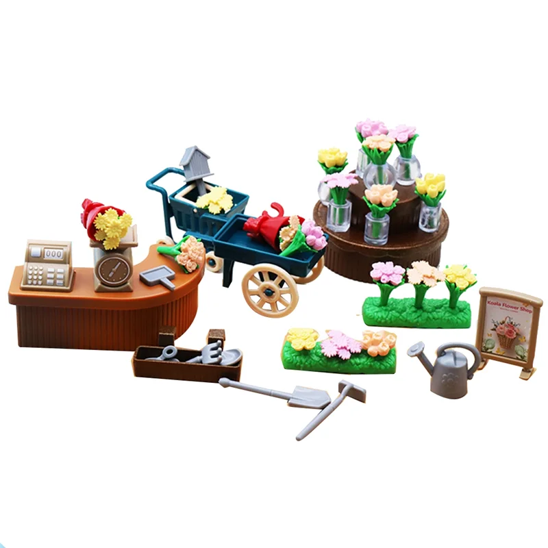 1:18 Mini Simulation Flower Shop Set Trolley Micro-Landscape Decoration DollHouse Children Play House Toys