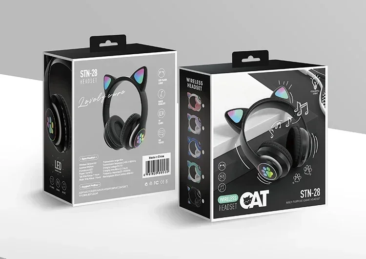 Auriculares inalámbricos con orejas de gato con destello LED