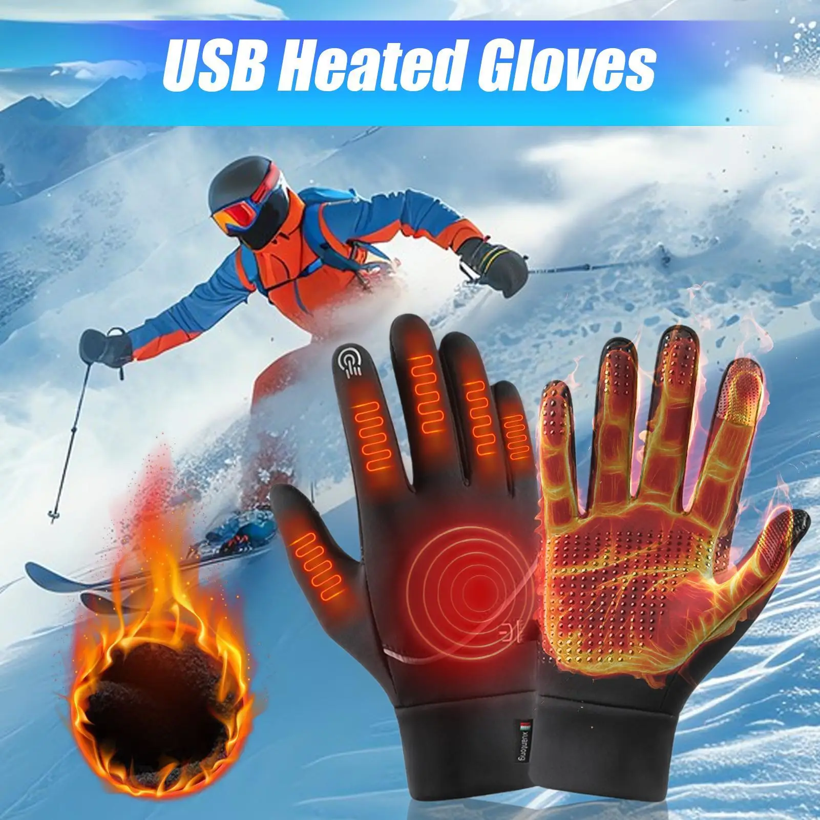 Guanti riscaldati da uomo Guanti caldi per sport all'aria aperta Guanti touchscreen riscaldanti USB per spalare la neve Guida alpinismo