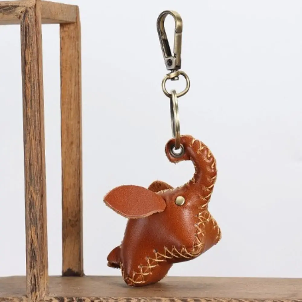 

Classic PU Leather Car Key Chain Accessories Decoration Hanging Ornament Brown Elephant Bag Pendant Women