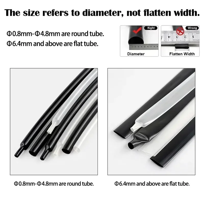 1-10m Black/Transparent 2:1 PVDF Heat Shrink Tube Dia. 0.8mm ~ 25.4mm 600V Oil Resistant High Temperature Cable Protector Sleeve