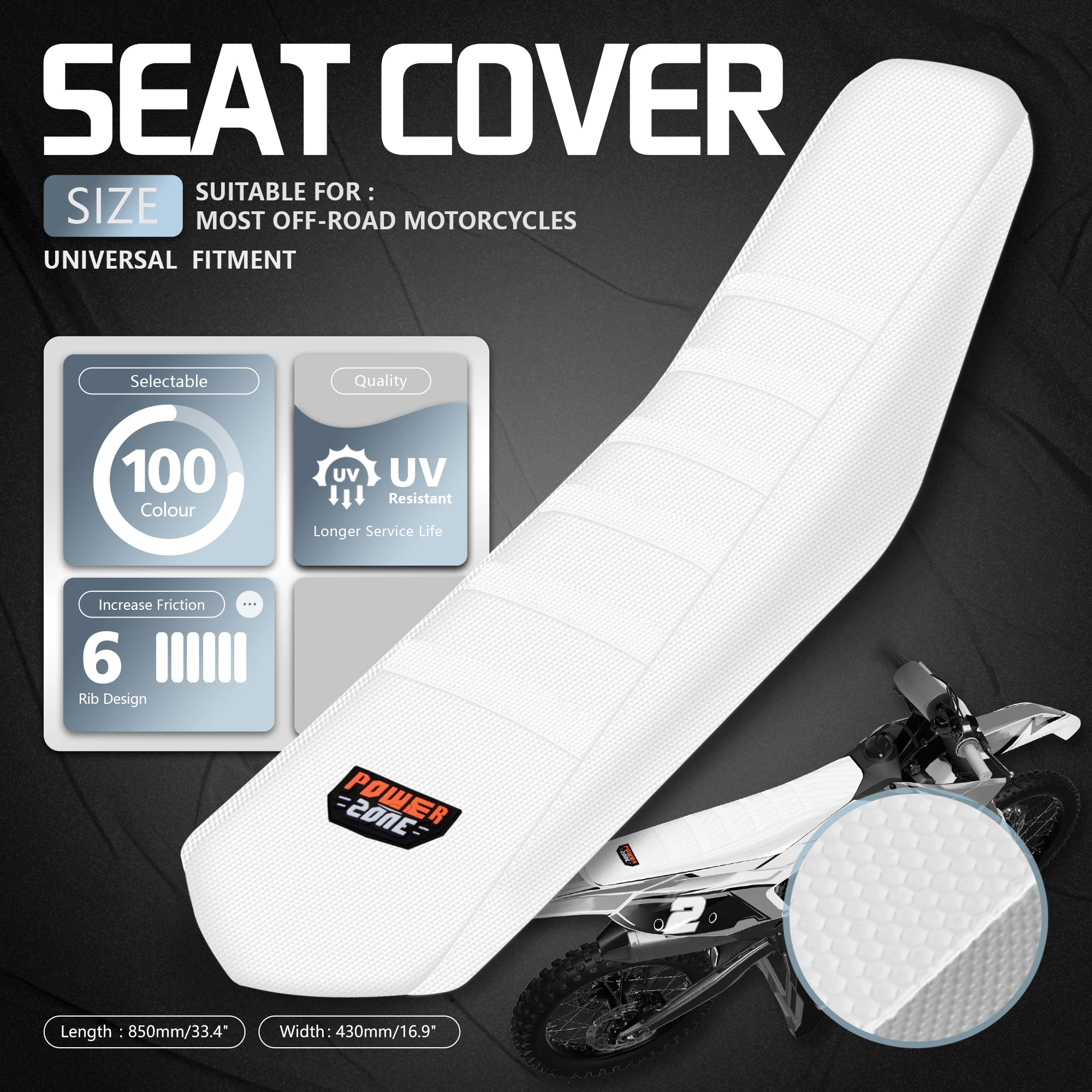 Powerzone Universal  Soft Seat Cover For SXF EXC KXF CRF YZF WR TC TE Waterproof Non-slip Ribbed Motorcycle Seat Cover