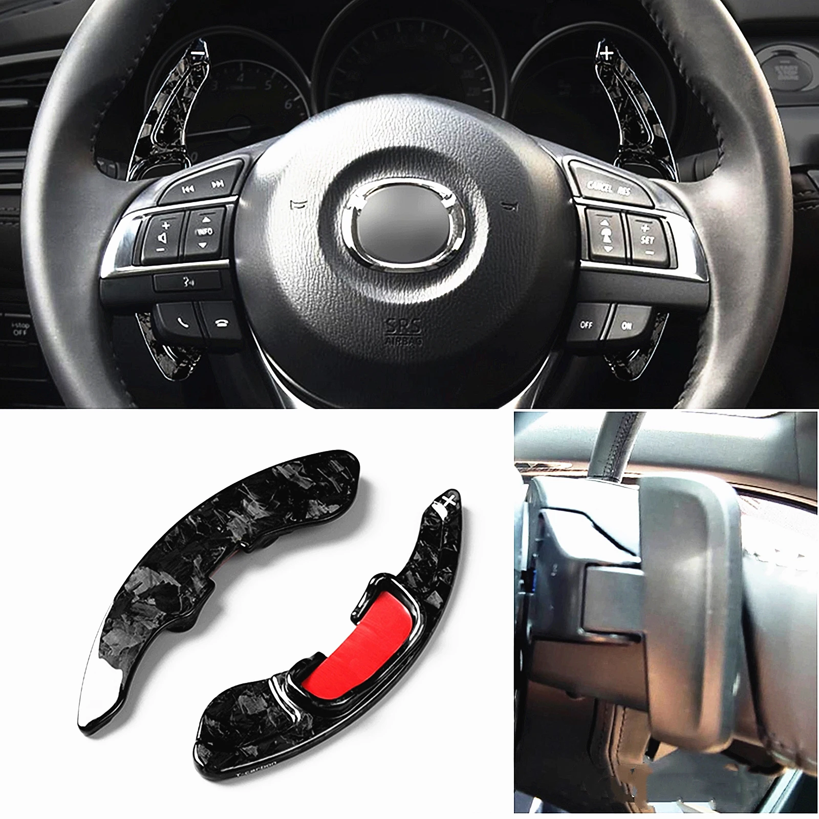 

Car Gear Steering Wheel Shift Paddle Extension For Mazda 6 3 CX-5 CX-3 2013-2017 Forged Carbon Fiber Black Shifter Paddle Trim