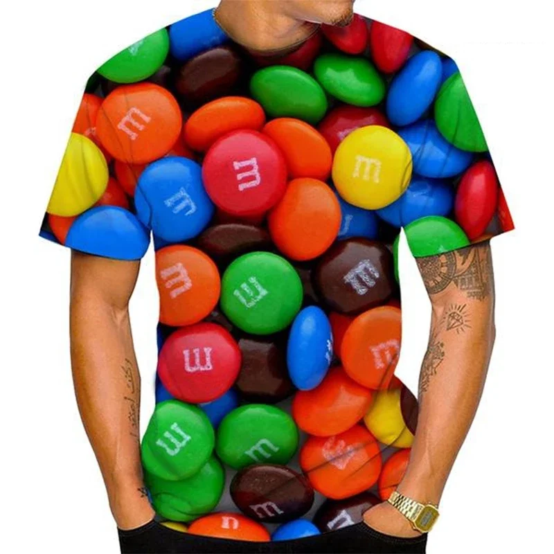 Funny T-shirt Men and Women Fashion 3D T Shirts Food Candy Chocolate Print Casual Oversized Round Neck Short Sleeve T-shirt Tops