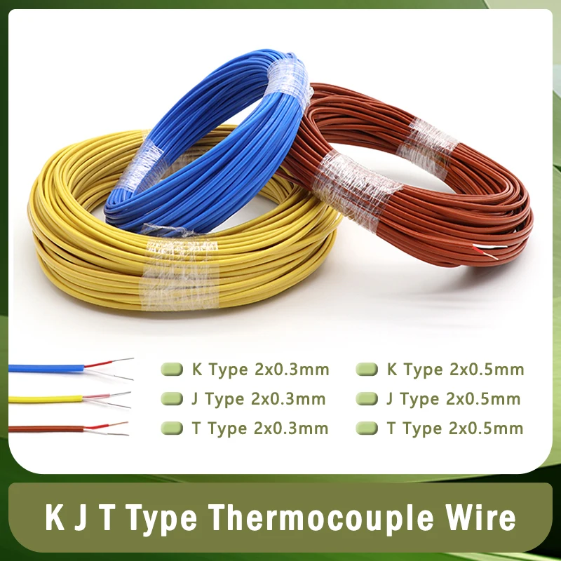 

K J T Type Thermocouple Wire 2 Cores High Temperature Measuring Compensation Cable PTFE Insulation Electronic Line 2/5/10/100M