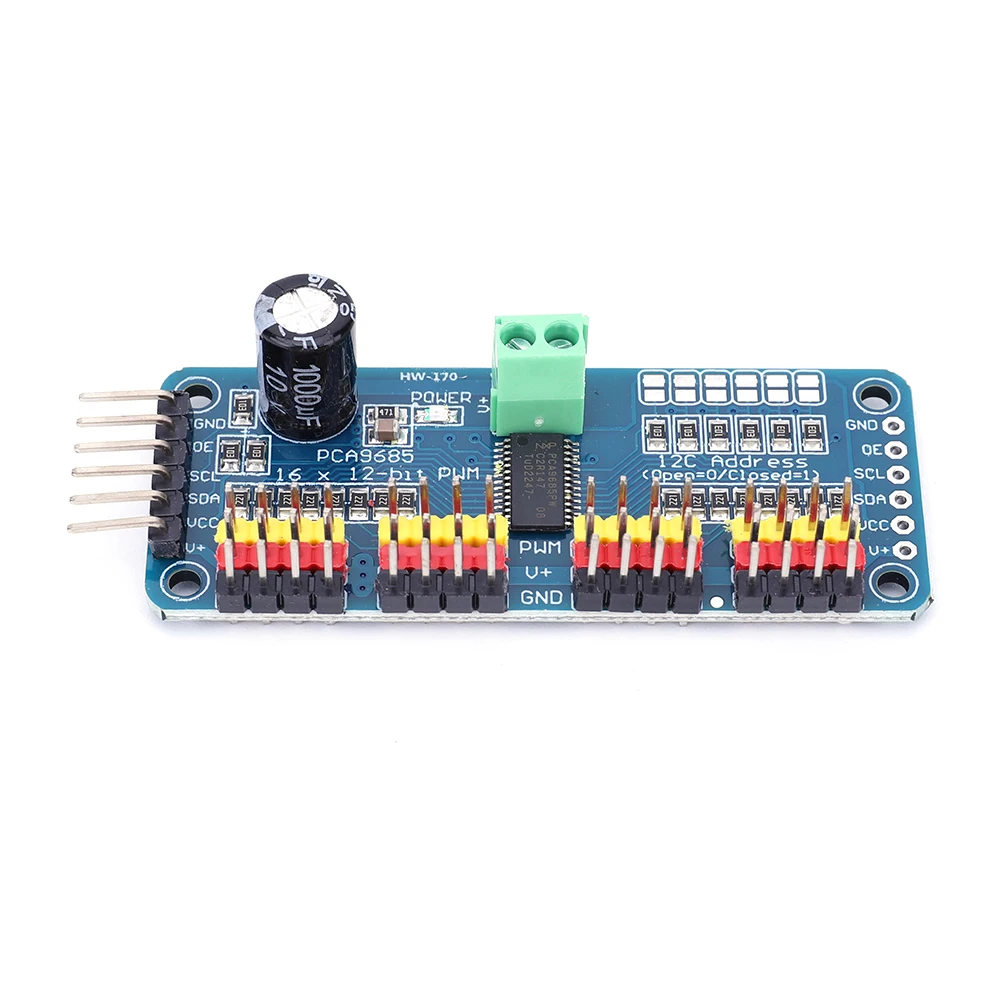

PCA9685 PWM Servo Motor Driver IIC Interface 16 Channel 12-Bit PWM Servo Motor Driver Board Controller for Arduino Robot