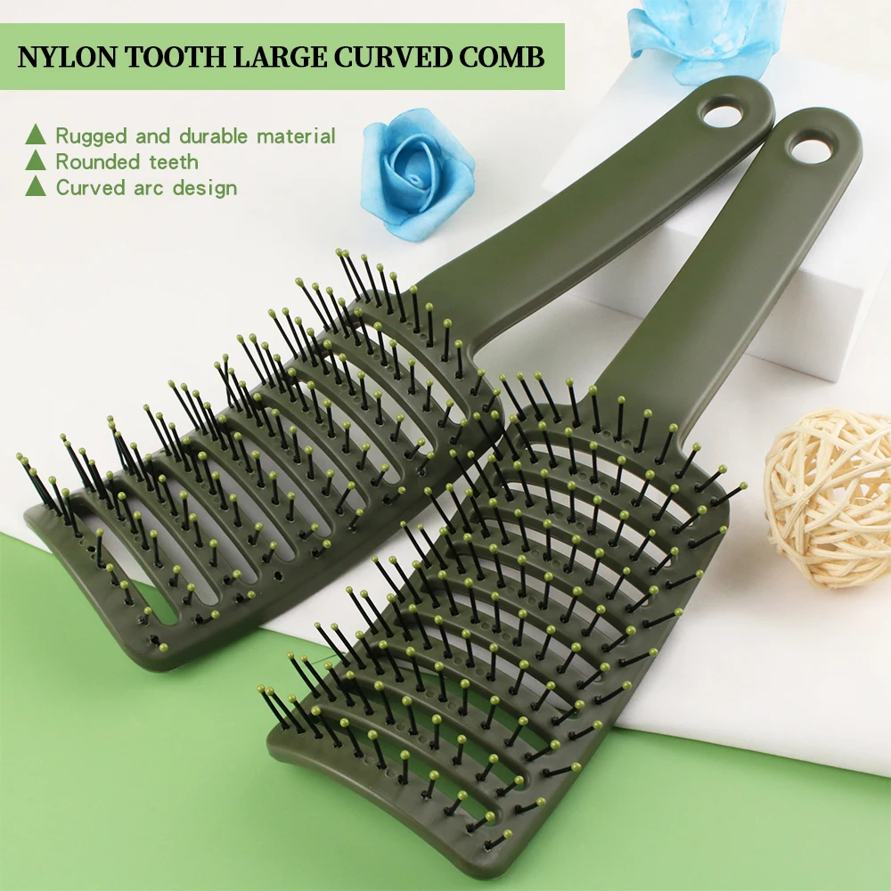 

Gute Green ABS Plastic Hair Comb, Nylon Bristles & Breathable Curved Design for Scalp, Professional Salon & Home Use