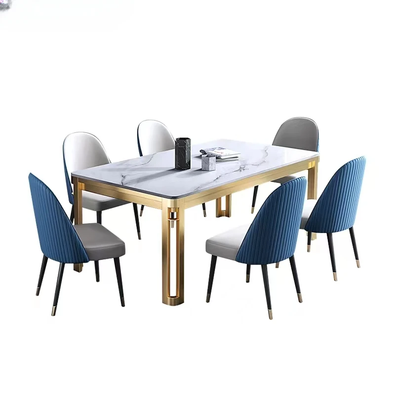 

Luxury Marble Dining Tables and Dinner Chair Set Stainless Steel Gold Frame Kitchen Furniture Tavolo Rotondo Da Pranzo