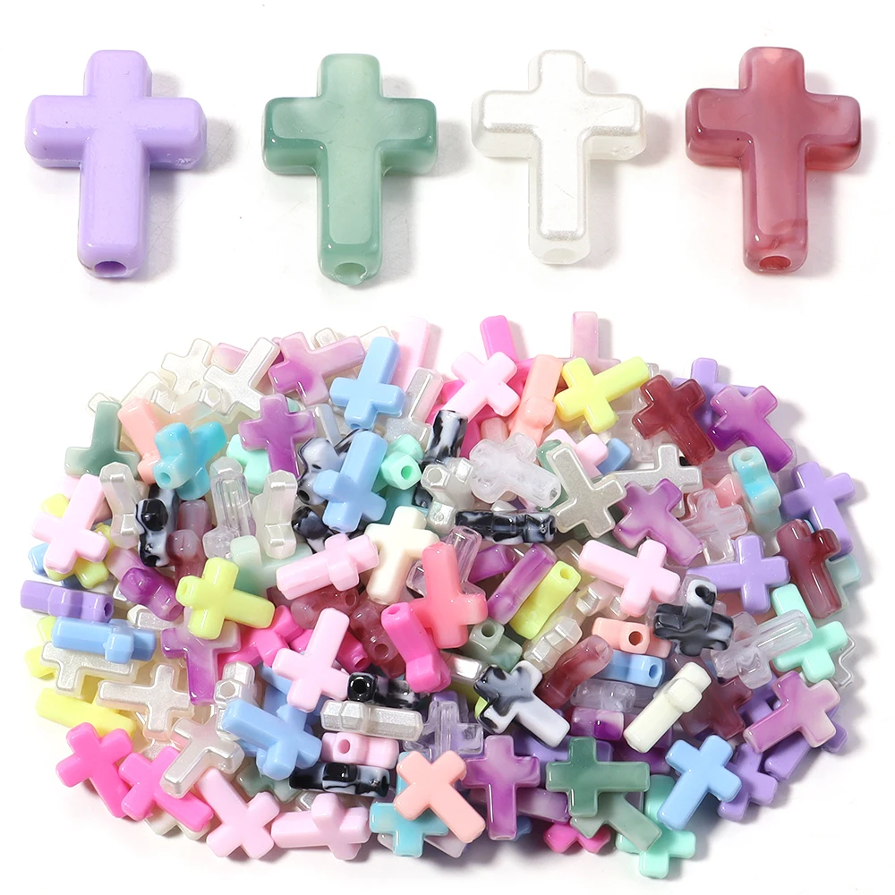 100Pcs/Lot Cross Shaped Acrylic Loose Beads Cream Macaron Color DIY Pendant Jewelry Making Bracelet Materials Accessories