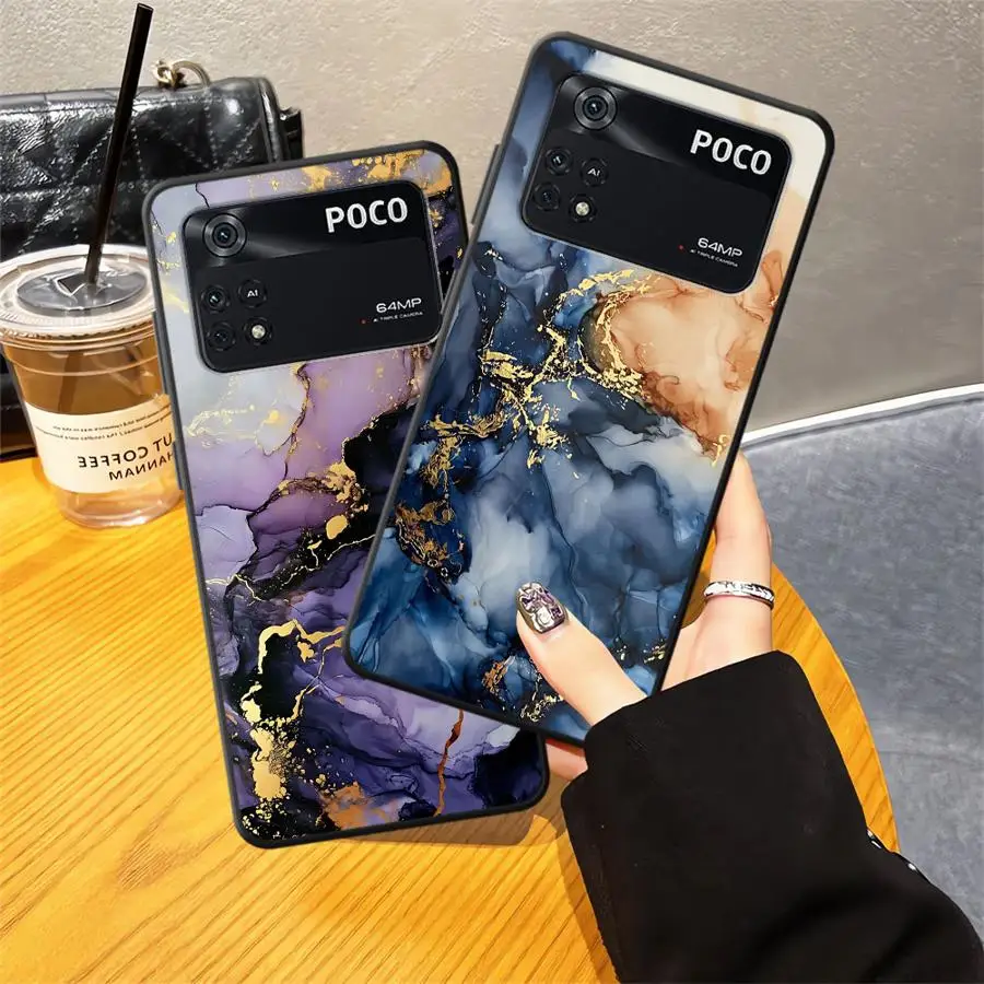 حافظة لهاتف Xiaomi Poco M5 C50 C71 C61 F3 C75 F1 X3 X4 X5 X7 Pro M3 M4 M7 Pro C40 غطاء هاتف ناعم أسود رخامي جميل